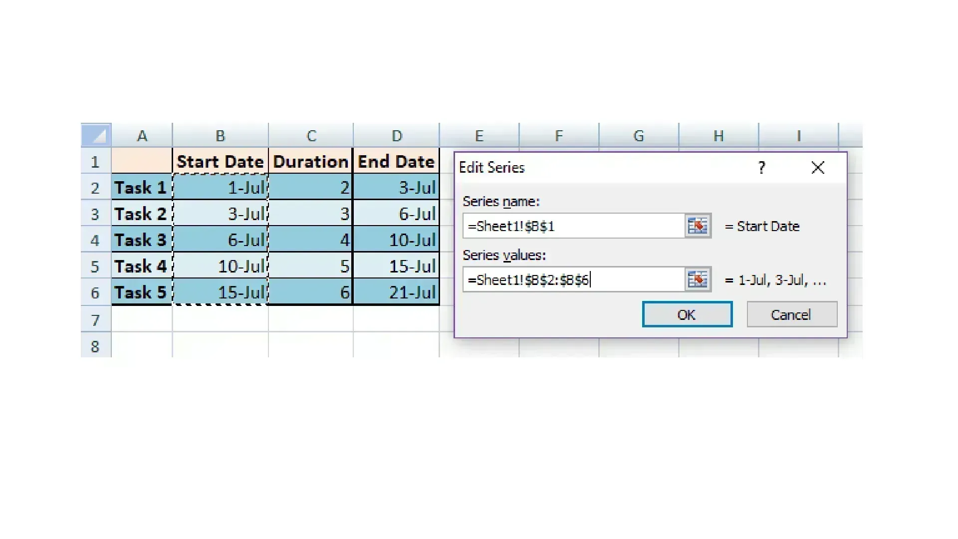 how to create gantt chart in excel